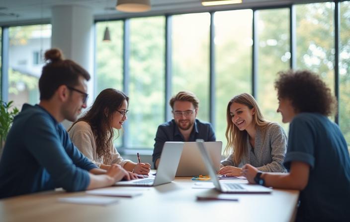 ReserVista team brainstorming in open office
